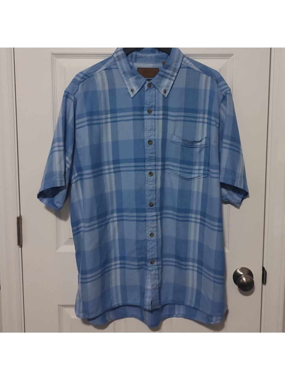 Clearwater Outfitters Blue & White Plaid Button Up Short Sleeve Men's Shirt XXL